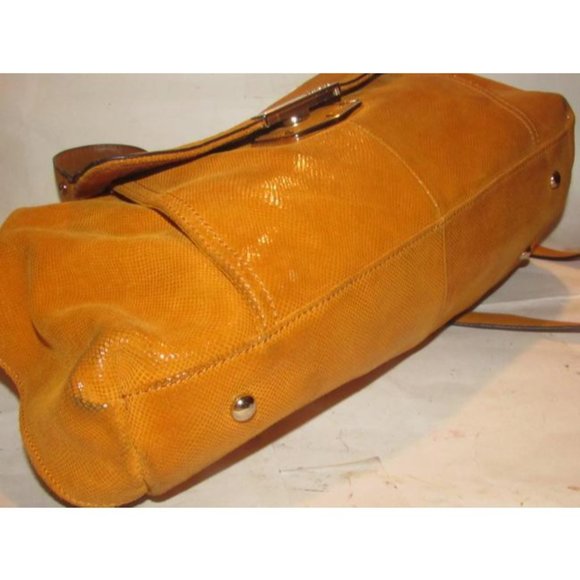 B Makowsky 2-Way Orange Textured And Smooth Leather Satchel Purse - Picture 7 of 12